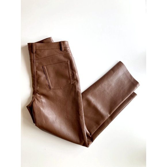 NWOT Aritzia WILFRED Melina Cognac Brown Vegan Leather Trousers Pants, Size 6 - Picture 6 of 14